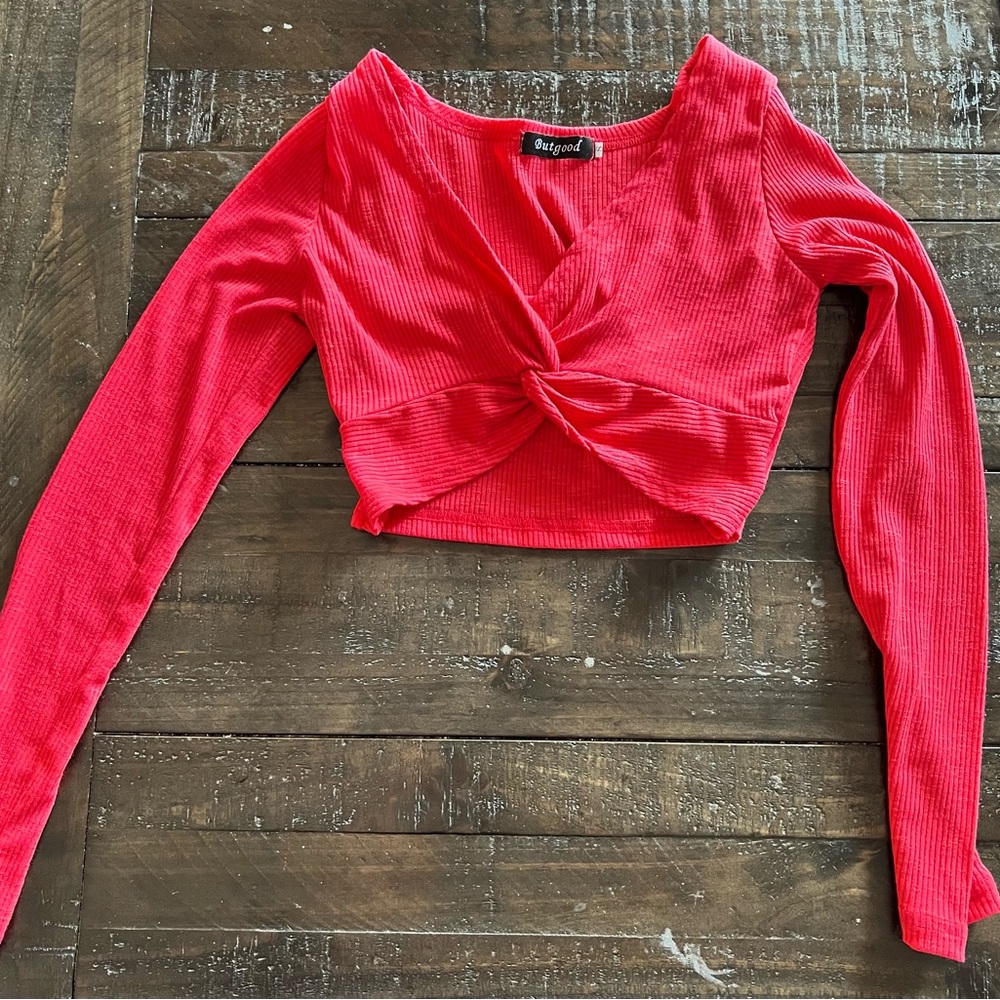 Women’s Butgood Red Twist Front Top; Long sleeve; Size S; Never worn